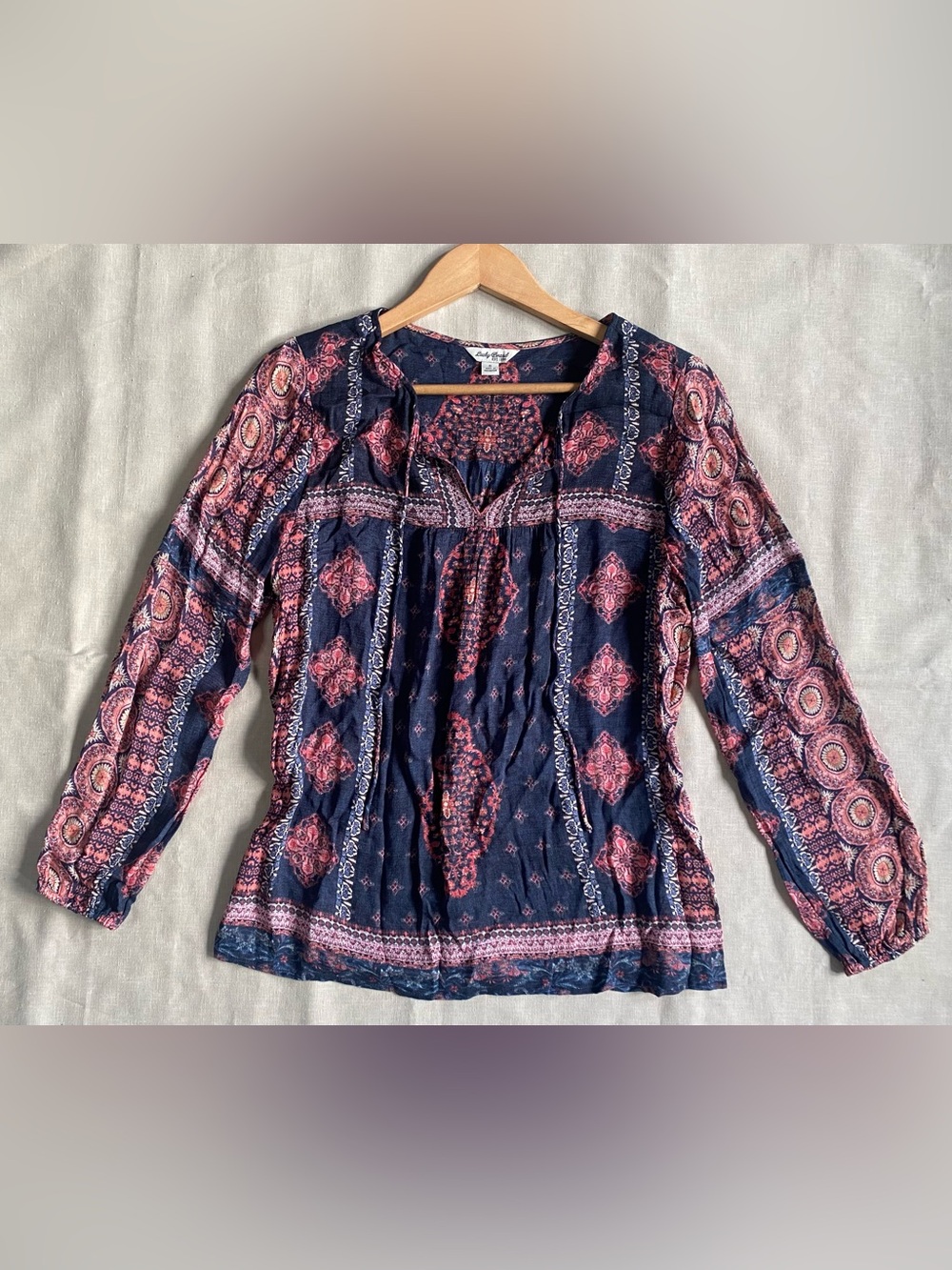 Lucky Brand Navy and Pink Printed Boho Tunic